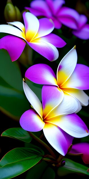 Frangipani flowers and leaves