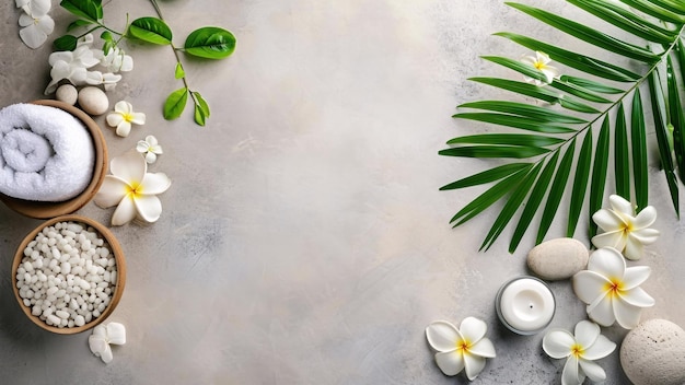 Photo frangipani flowers and stones frangipani flowers on mat spa still life