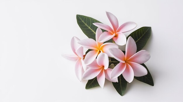 Фото frangipani flowers with leaves isolated on white