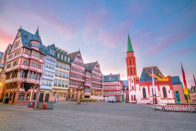 Frankfurt Old town square romerberg at twilight in  Germany.