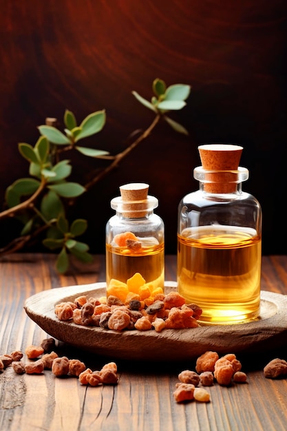 Frankincense essential oil in a bottle Generative AI Spa