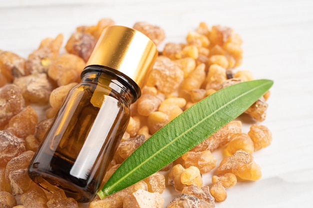 Frankincense or olibanum aromatic resin isolated on white background used in incense and perfumes