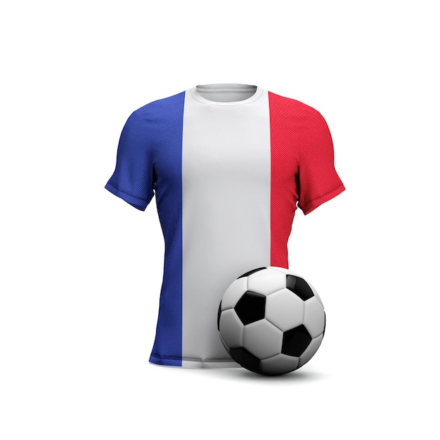 Frankrijk voetbalshirt met nationale vlag en voetbalbal 3D Rendering