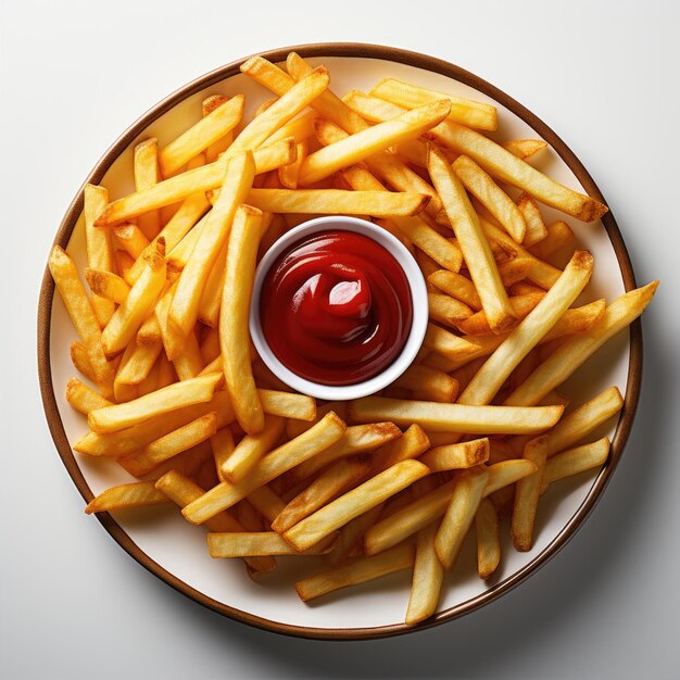 Frans friet geïsoleerd op witte achtergrond met rode saus ketchup concept van fastfood