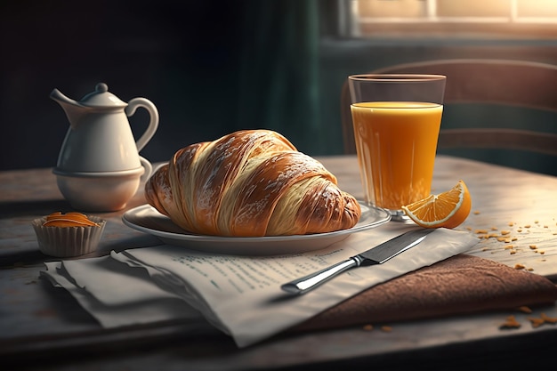 Frans ontbijt met croissantkoffie en jus d'orange