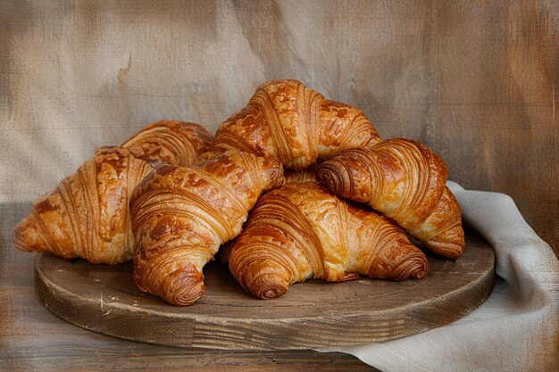 Franse bakkerij geniet van croissants op een vintage houten servierplateau