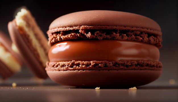 Franse bitterkoekjesstapel met frambozen en chocolade gegenereerd door AI