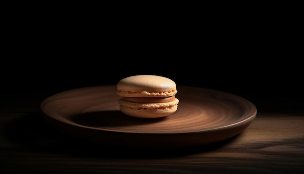 Foto franse bitterkoekjesstapel op rustieke houten plaat gegenereerd door ai