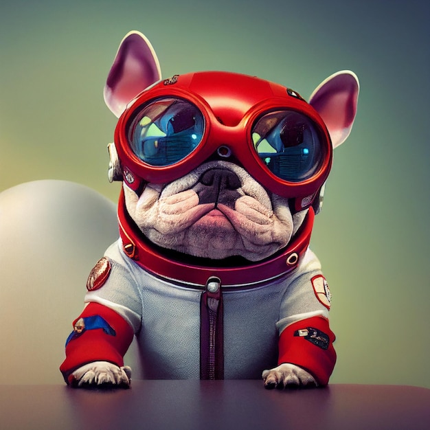 Franse bulldog-astronauthond met portret met pilootbril