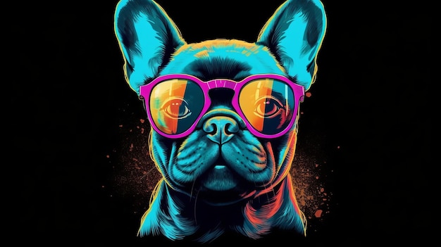 Franse Bulldog-hond die zonnebril draagt Creatieve bron AI gegenereerd