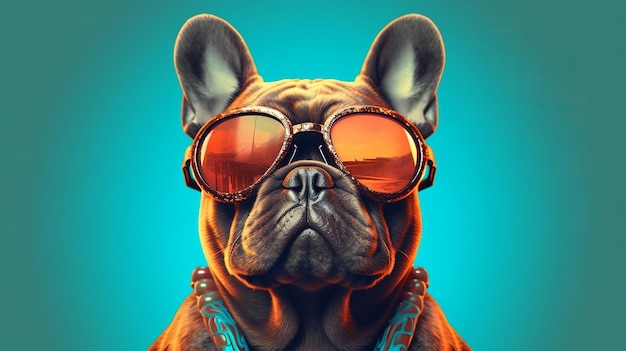 Franse Bulldog-hond die zonnebril draagt Creatieve bron AI gegenereerd