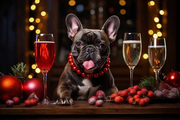 Franse Bulldog luidt het nieuwe jaar in met stijlvolle feestelijke feestbrillen
