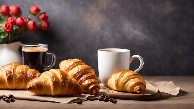 Foto franse croissants en koffie kopie ruimte leeg kopie ruimte generatieve ai