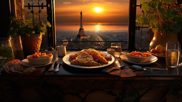 Franse keukenFranse omelet met Parijse achtergrond