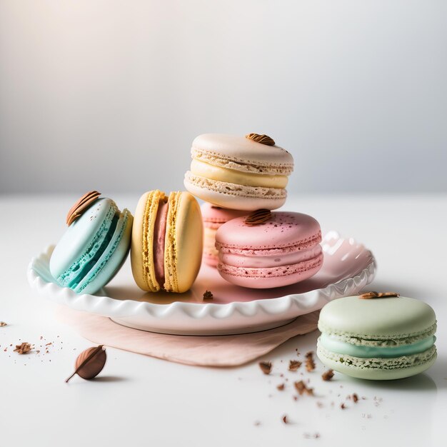 Foto franse kleurrijke bitterkoekjes in een bord