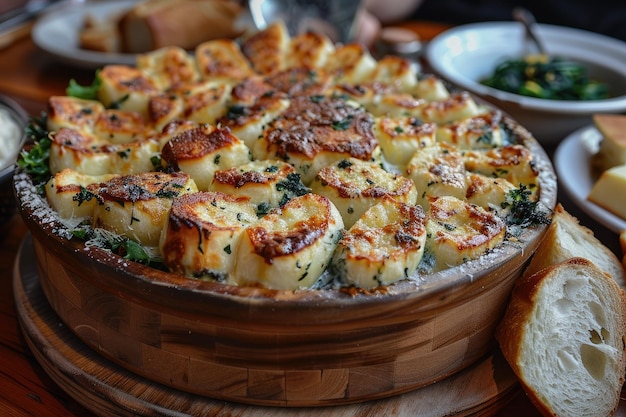 Franse tartiflette op de keukentafel professionele reclame voedselfotografie