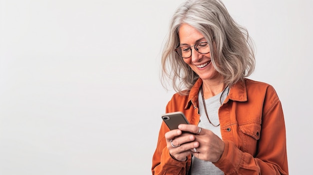 Franse vrouw verdiept zich in telefoon