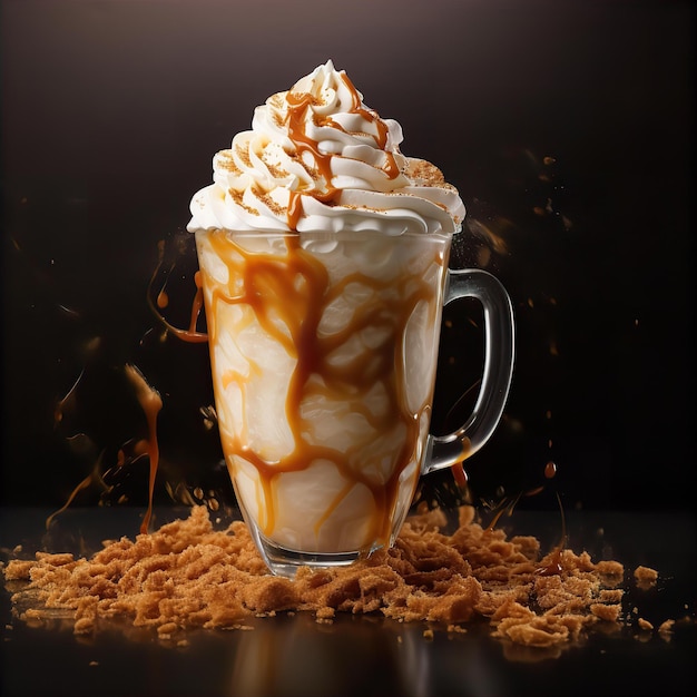 Photo frappe drink with caramel generated by ai