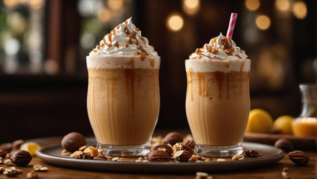 Frappe drink with caramel an nuts