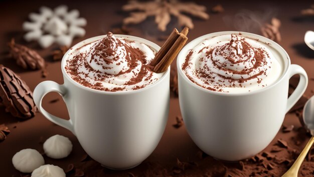 Frappuccino 커피 크림과 초콜릿 플레이크와 함께 커피 컵 생성 AI