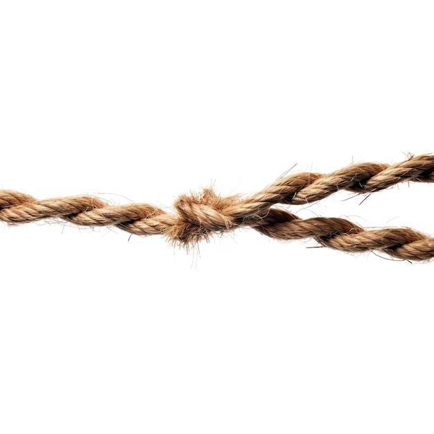 Photo frayed rope about to break on white background