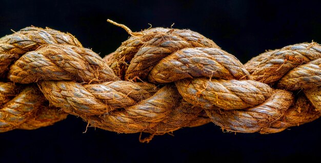 Frayed rope under tension on a dark background symbolizing stress