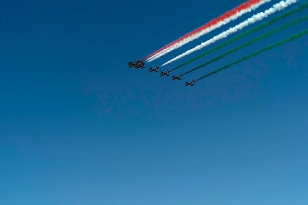 Frecce Tricolori Italië acrobatische vlucht teamvorming Italiaanse vlag rode witte en groene rook