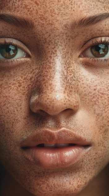 Photo the freckles of a woman are a symbol of the sun