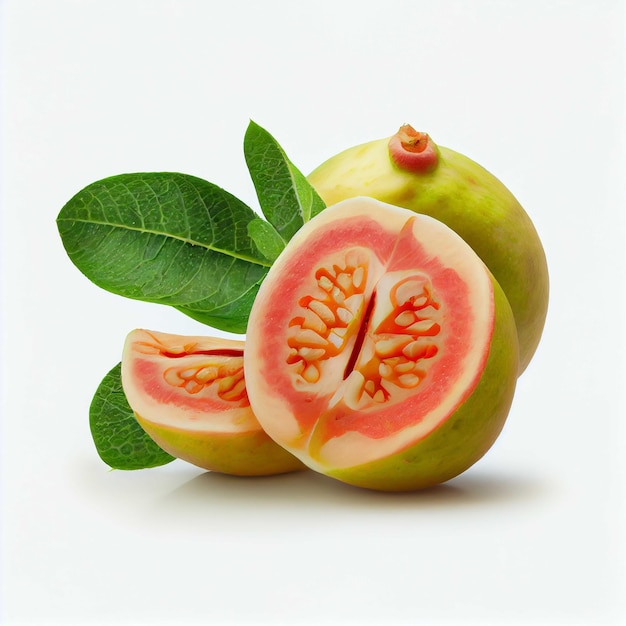 Fred red guava fruit on white background