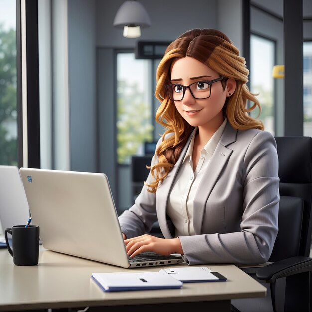 Foto free 3d corporate businesswoman e i loro laptop generative ai