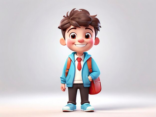 写真 無料 3d カッコいい学校の男の子のキャラクターが白に輝いて 幸せに微笑んで 幸せを放射するキャラクター