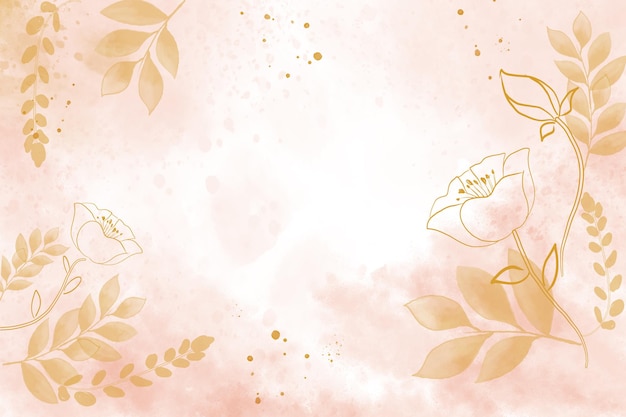 Free background Pink watercolor painting with stripes of flowers and leaves