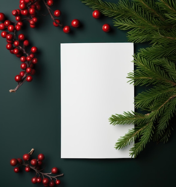 Free blank note paper by spruce with red berries on the background