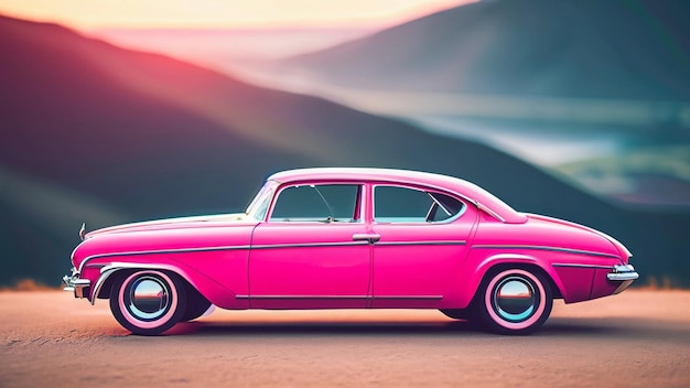 Free cassic car pink wallpaper