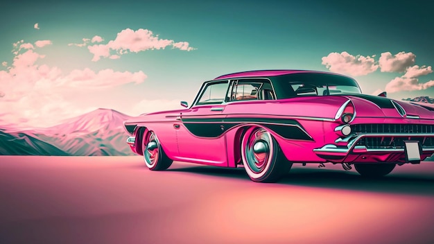 Free cassic car pink wallpaper