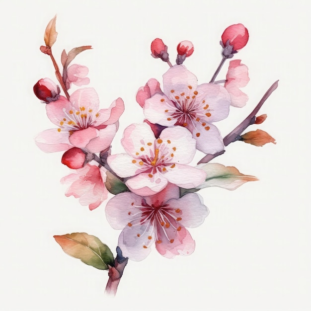 Free cherry blossom flowers water color pastel color with white background generat ai