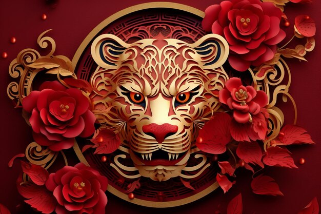 Free chinese new year of the tiger red and gold generative ai