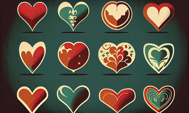 Free collection of illustrated heart icons generative AI