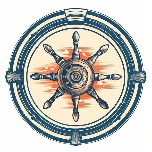 Photo free crafting a ship wooden steering wheel logo design for nautical elegance generative ai