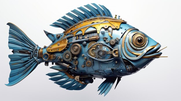 Photo free download blue fish mechanical gear 3d art renderings