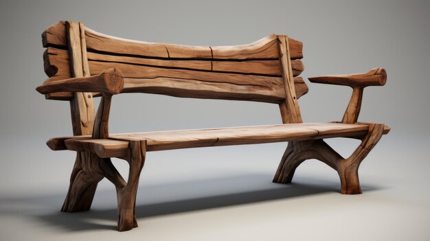 Скачать бесплатную резную деревянную скамейку 3D-модель с натуралистическим, но сюрреалистичным стилем