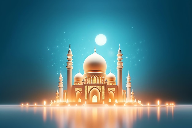 Free Eid Mubarak realistic silhouette of moon and mosque Generative AI