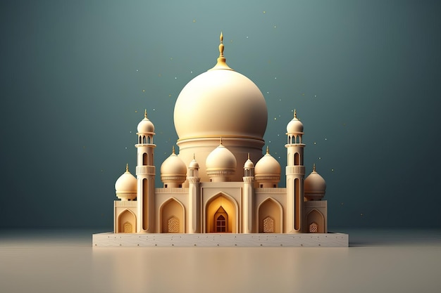 Free Eid Mubarak realistic silhouette of moon and mosque Generative AI