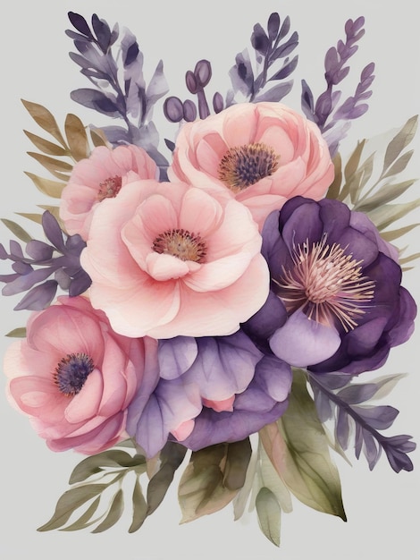 Бесплатный элегантный цветочный букет акварель Клипарт Дизайны генеративный Ай