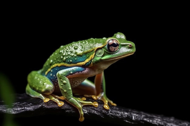 枝の上に自由に飛ぶカエル 緑の木の上に美しい木のカエル 創造的なAI