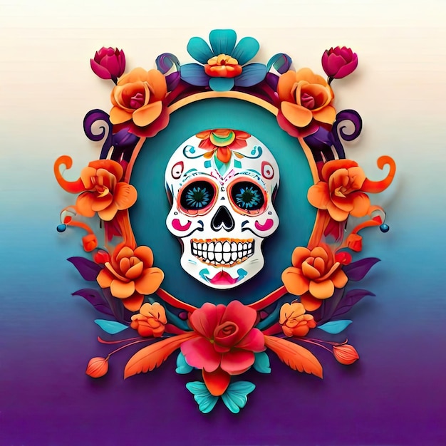 Free gradient frame template for dia de muertos celebration