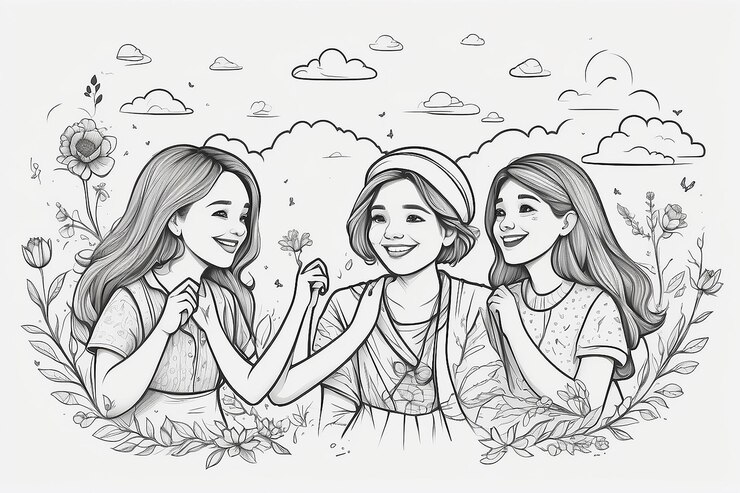 Photo free hand drawn happy friendship day line art vector illustration