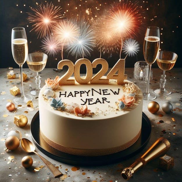 Free Happy New Year 2024 Cake Celebrating Background