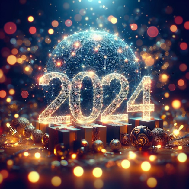 Foto sfondi gratuiti di buon anno nuovo all'interno di bokeh light e the 2024 text background