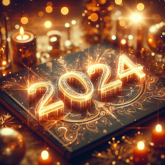 Free Happy New Year Background Within Bokeh Light And The 2024 Text Background